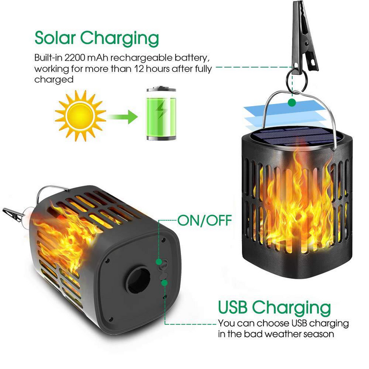 Lisslune | Solar LED Flame Lantern – Decorative Outdoor Lighting for Garden and Terrace with Hanging Possibility