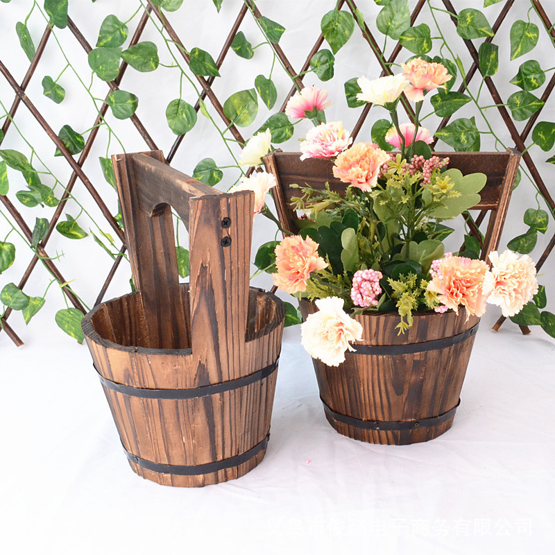 Lisslune | Wooden Bucket Planter in Barrel Design for Garden and Terrace – Decorative Flower Pots made of Wood