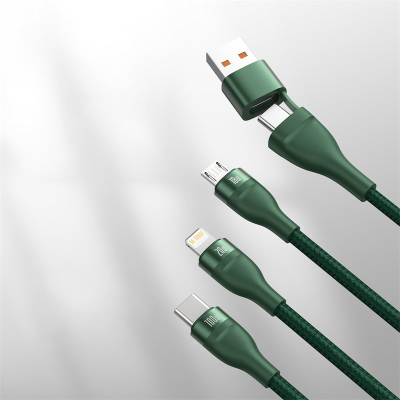 Lisslune | 2-to-3 Fast Charging Cable (1.2m), with Double Input and Triple Output, 100W Power, Compatible with PD 20W/QC 18W