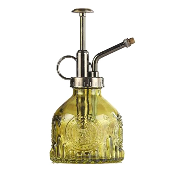 Lisslune | Embossed glass bottle with metal nozzle – Plant sprayer for flower watering in vintage design