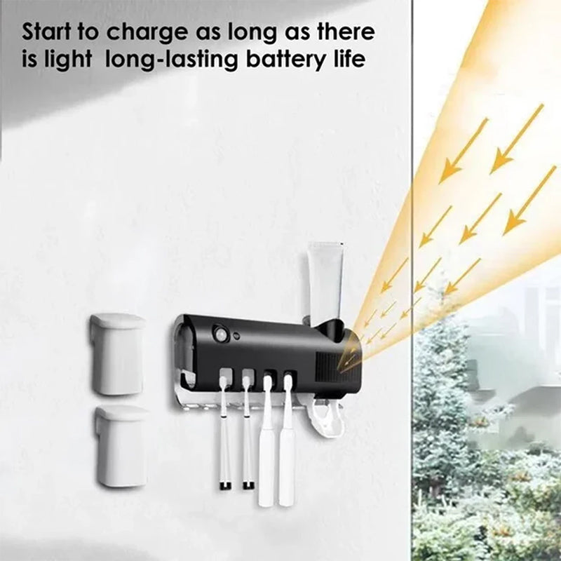 Lisslune | Smart UV Light Sterilizer Toothbrush Holder, Wall Mounted Toothpaste Dispenser