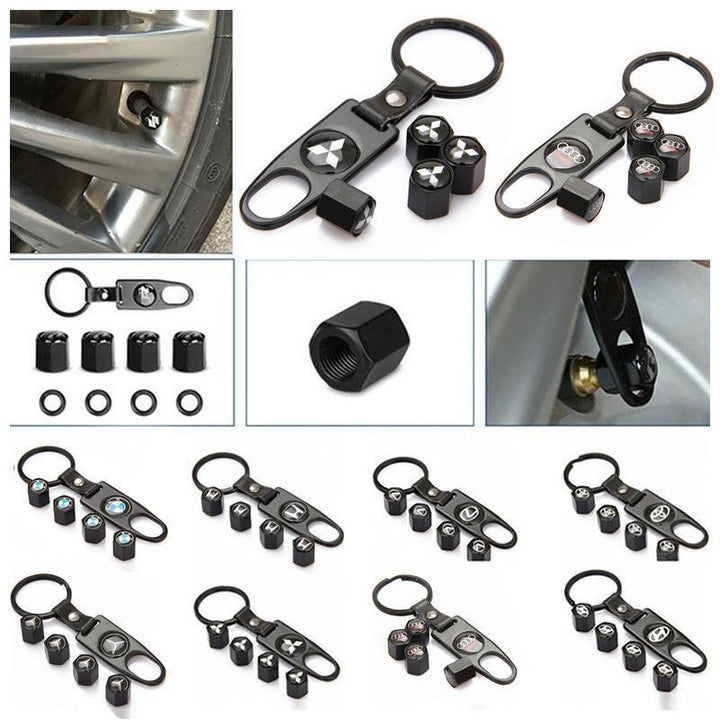 Lisslune | Universal Steel (4 pieces) Car tire valve stem caps cover + (1 piece) keychain