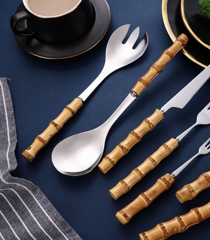 Lisslune | Bamboo Handle Salad Serving Cutlery Kitchen Accessories