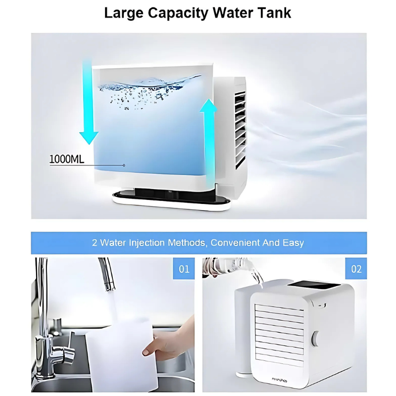 Lisslune | Hexton | Portable MicroCool Mini Air Conditioner with 1000ml Water Tank | Personal Cooling & Humidifier