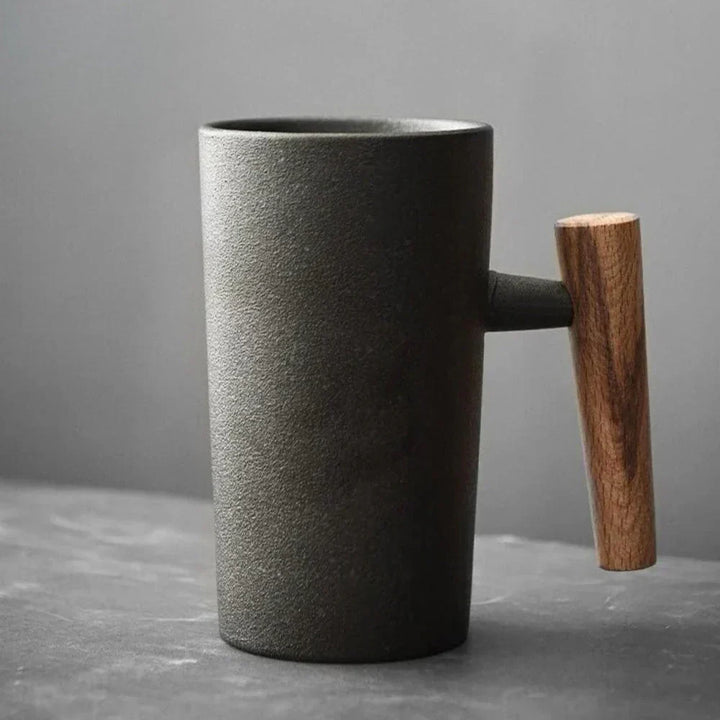 Lisslune | ScandiSip Ceramic Mug – Minimalistic Scandinavian Design with Wooden Handle
