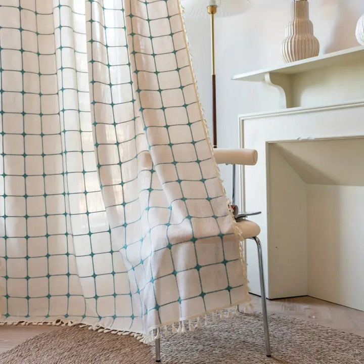 Lisslune | Turquoise Lattice Boho Tassel Curtain