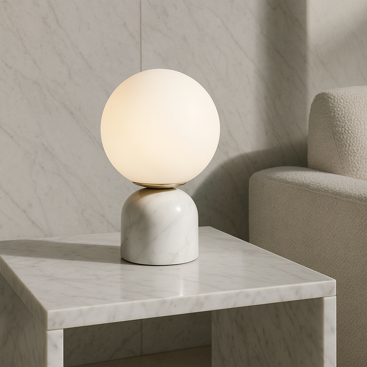 Lisslune | Marnor | Marble Table Lamp with Glass Shade – Scandinavian Minimalist Design