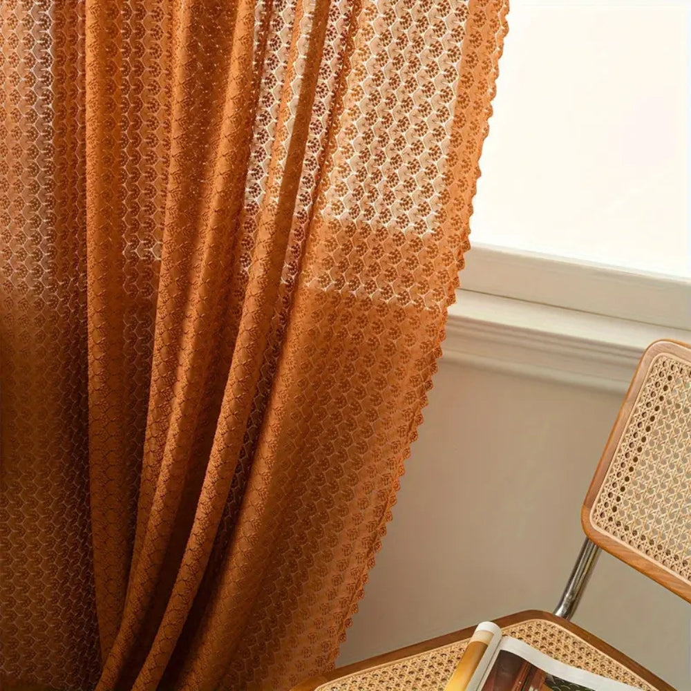 Lisslune | Amber Glow Boho Crochet Window Curtain Panel