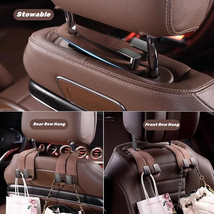 Lisslune | Car Seat Back Double Hook with Phone Holder – PU Leather Organizer