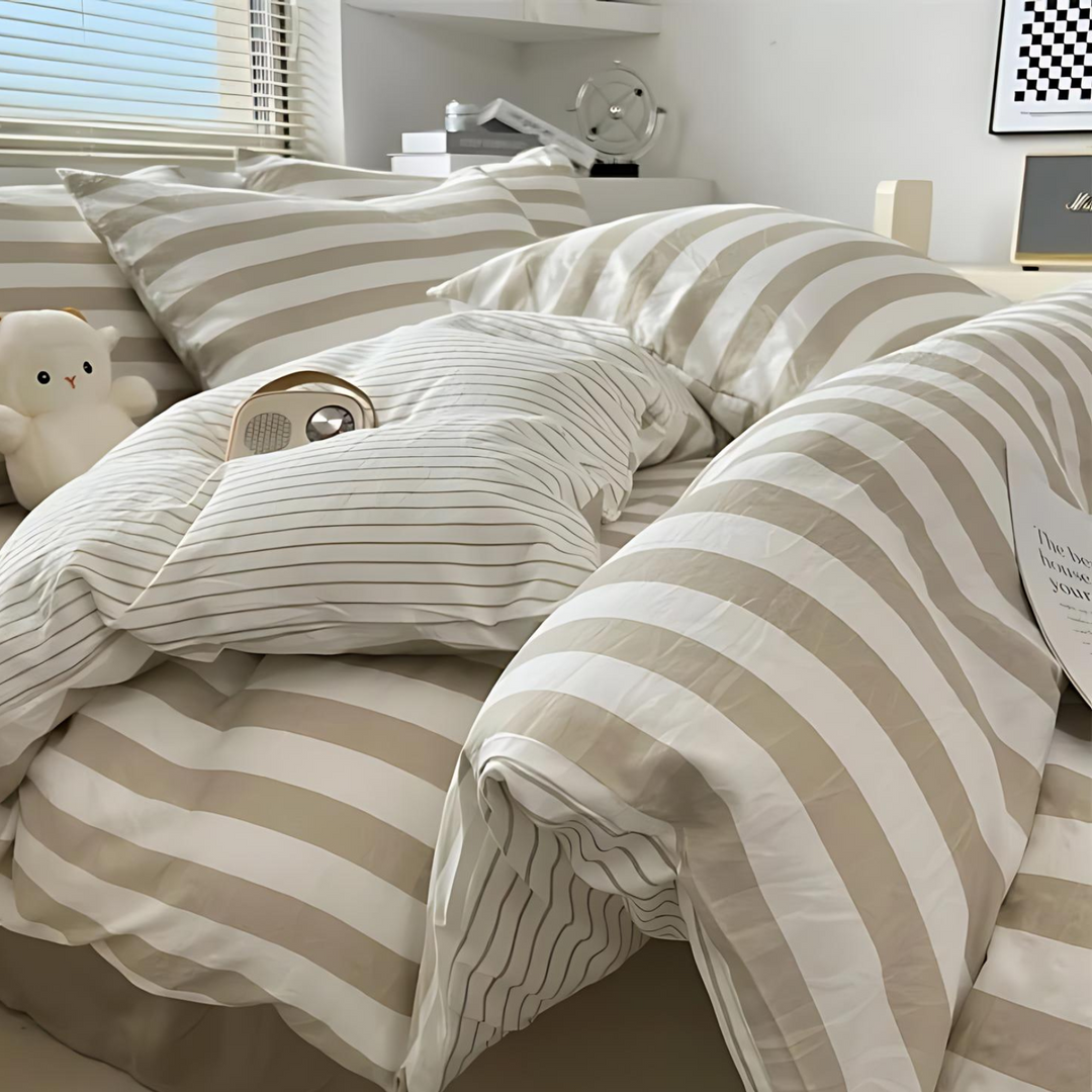 Lisslune | Elenorra Classic Striped Bedding Set 4pcs Duvet Cover Sheet