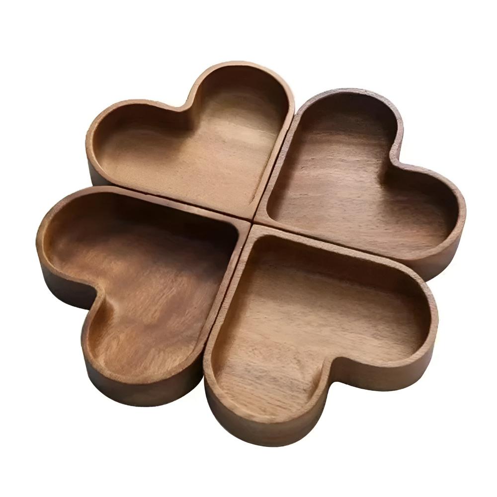Lisslune | Heart-Shaped Wooden Snack Tray | 4 pcs