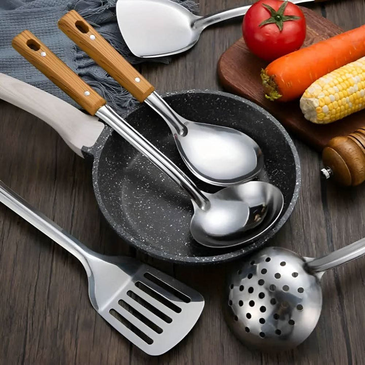 Lisslune | PRESTICOOK – Kitchen Helper Set made of stainless steel with wooden handles, durable & easy to care for