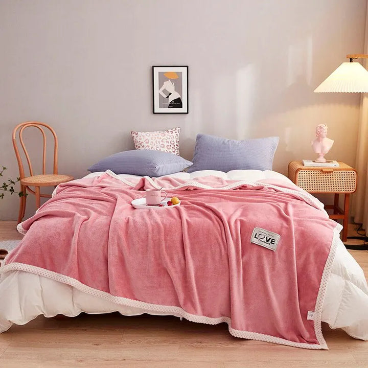 Lisslune | Flannel Fleece Snuggle Blanket in Pink