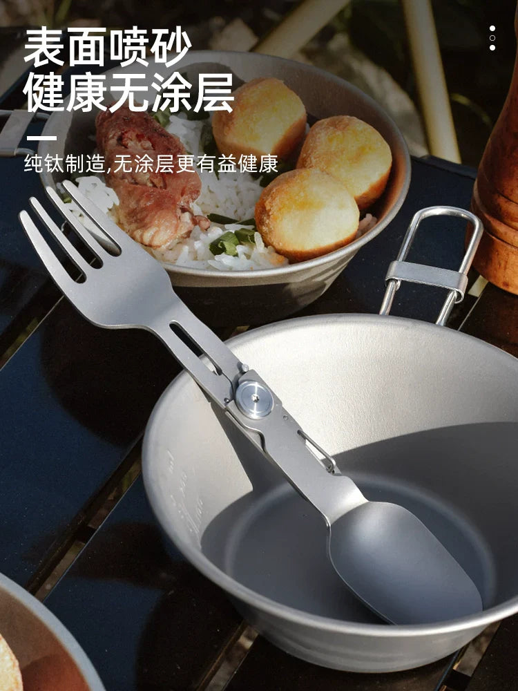 Lisslune | Titanium Camping Cutlery Set - Foldable Spoon, Fork, Chopsticks & Bowl for Travel