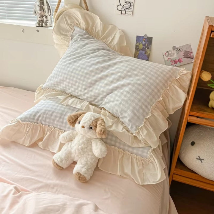 Lisslune | Gingham Check Ruffled Edges Bedding Set