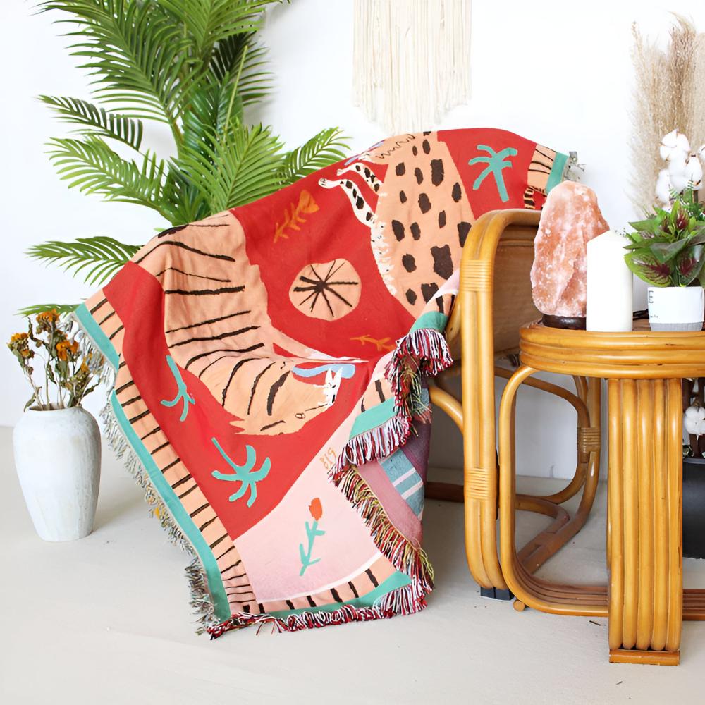 Lisslune | Leopard Woven Tassel Blanket