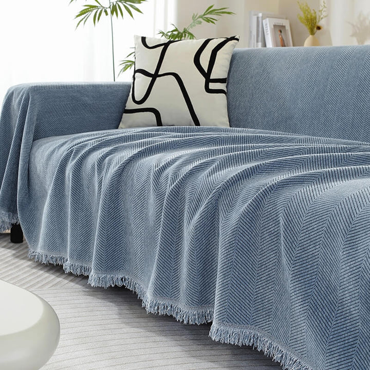 Lisslune | Chenille Blanket Herringbone Tassel Couch Cover