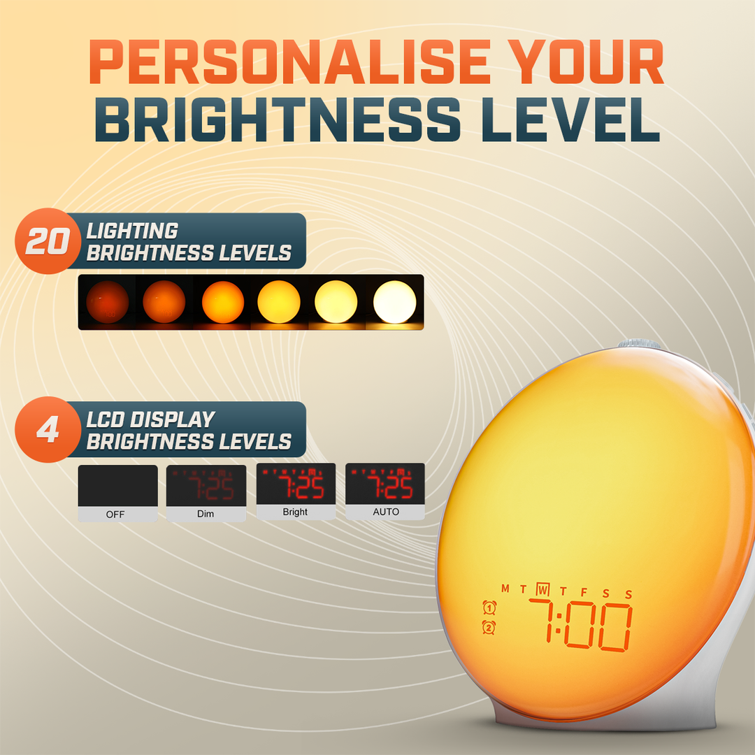 Lisslune | Wake-Up Sun Lamp Alarm Clock | Gradual Sunrise Glow & Customizable Sounds for Gentle Mornings