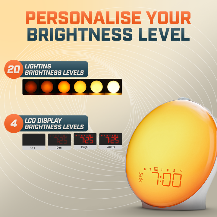 Lisslune | Wake-Up Sun Lamp Alarm Clock | Gradual Sunrise Glow & Customizable Sounds for Gentle Mornings