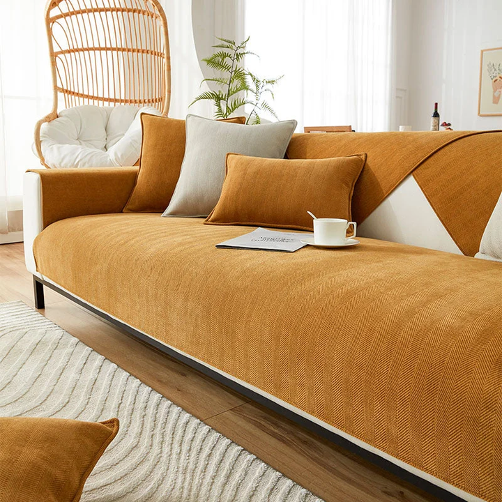 Lisslune | Wavy Check Chenille Fabric Furniture Protector Sofa Cover