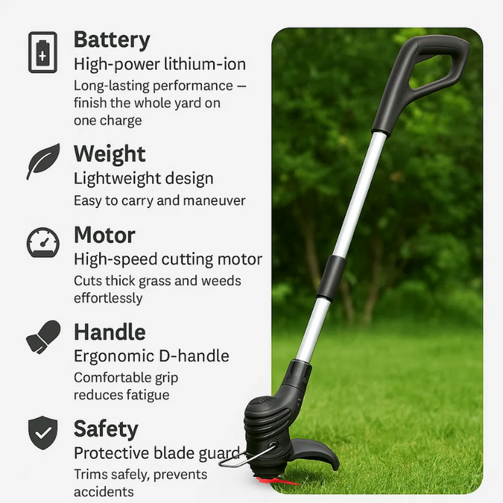 Lisslune | Cordless Grass Trimmer with High-Power Battery - Lightweight Lawn Edger for Easy Yard Maintenance