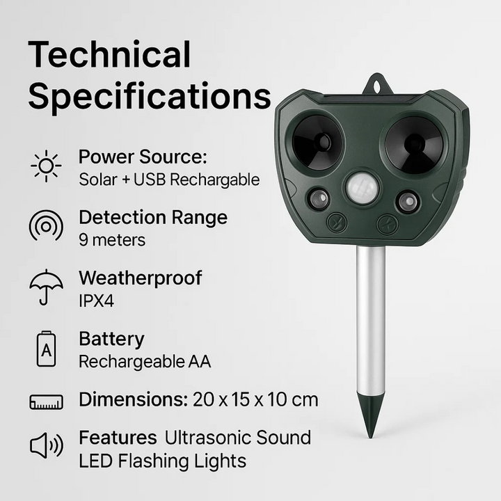 Lisslune | Ultrasonic Bird & Pest Defender | Weatherproof, Solar-Powered & Effective for Garden Protection