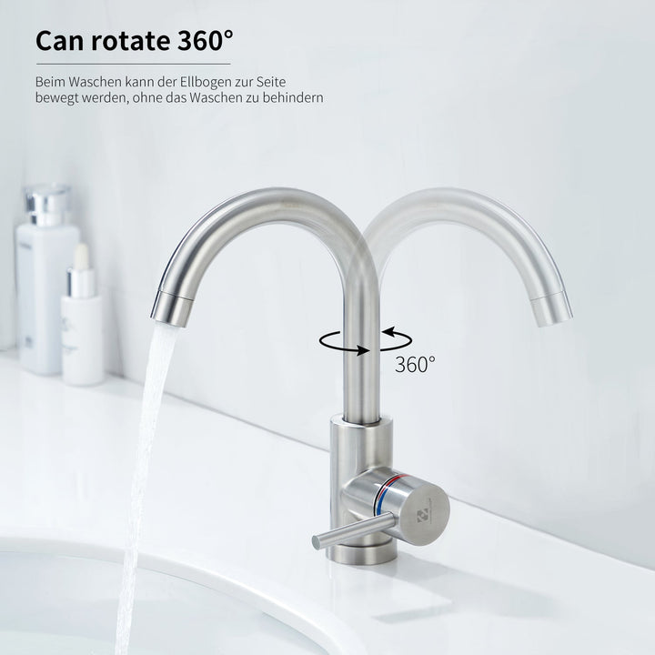 Lisslune | Stainless Steel Low Pressure Basin Mixer Brushed Single Lever Faucet Bathroom