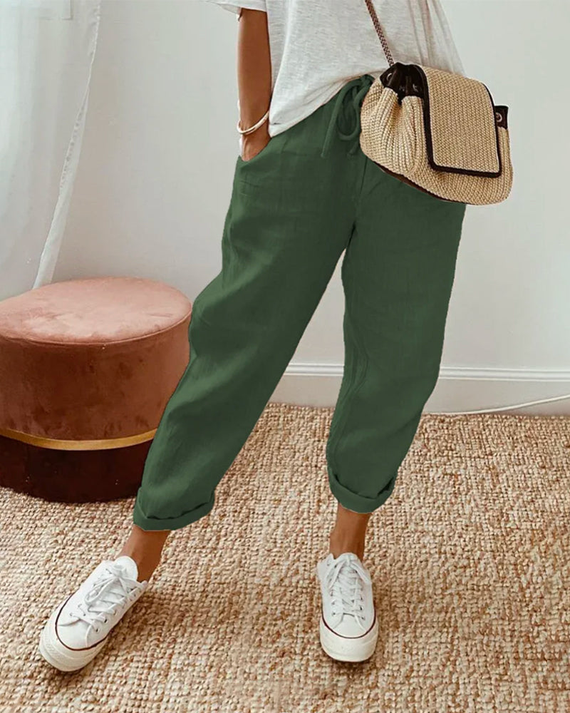 Lisslune | Cotton-Linen solid color pants