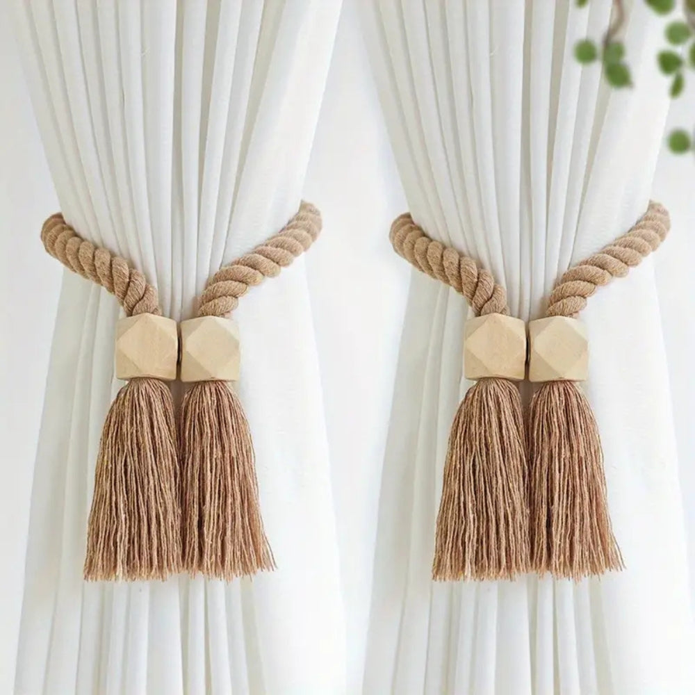Lisslune | Wooden Bead Tassel Curtain Tie Back | 2Pcs Set