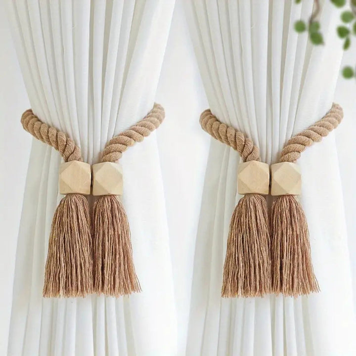 Lisslune | Wooden Bead Tassel Curtain Tie Back | 2Pcs Set