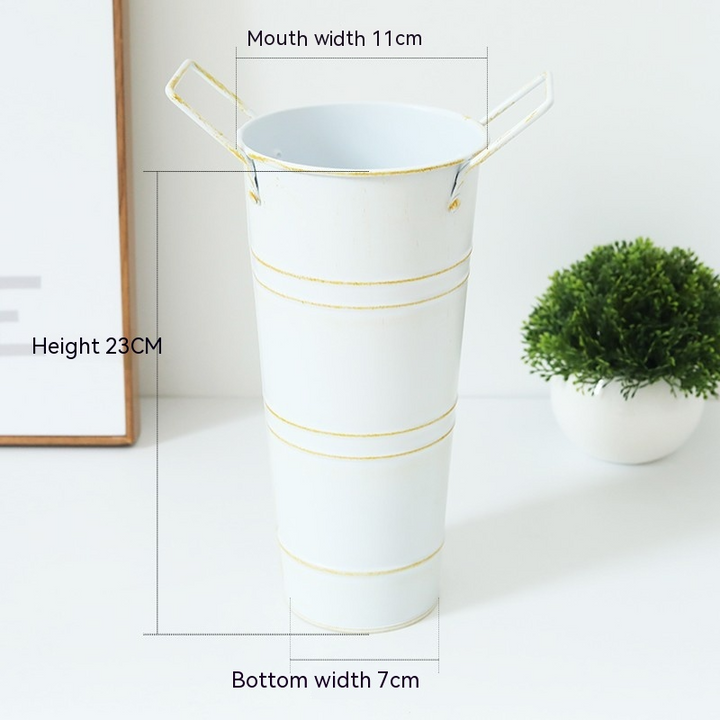 Lisslune | Retro Iron Flower Bucket with Handles – Decorative Metal Flower Pot for Home