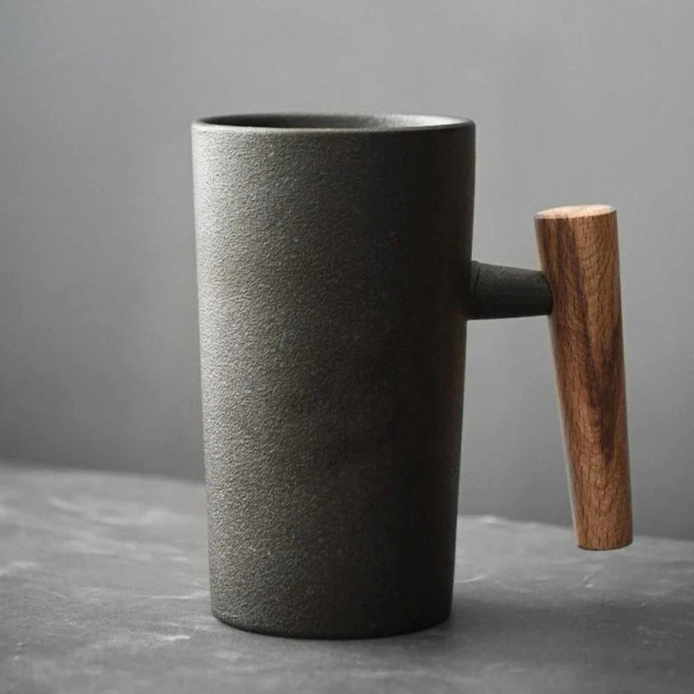 Lisslune | Nordic Design Mug – Minimalist Ceramic Mug with Wooden Handle