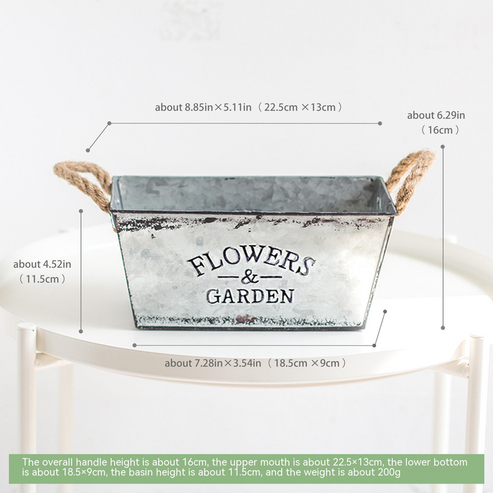 Lisslune | Decorative flower and garden container made of metal with hemp rope handles