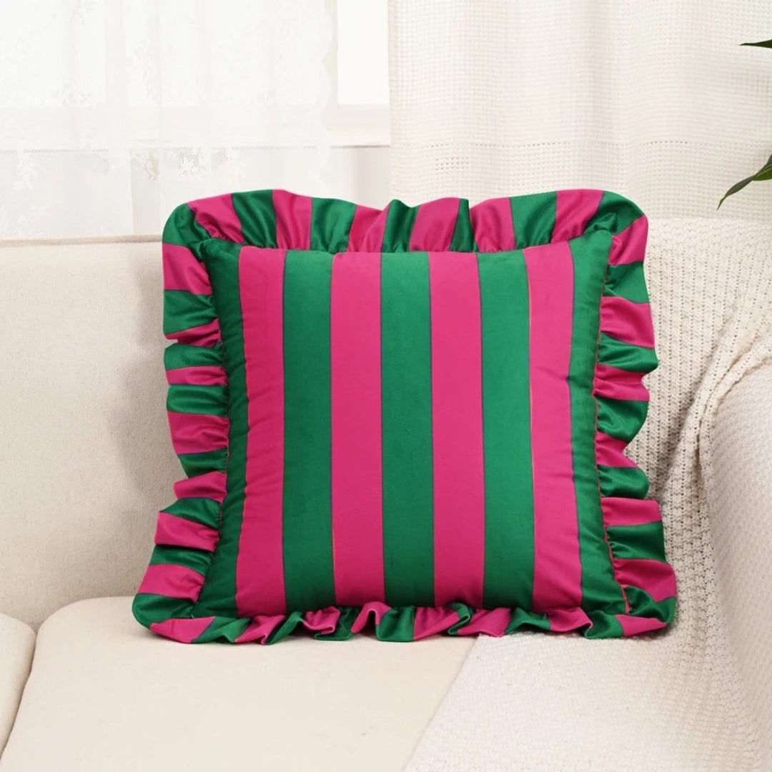 Lisslune | Retro Striped Ruffle Cushion Cover