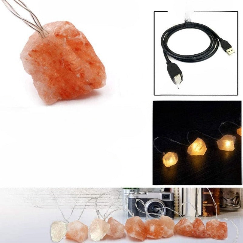 Lisslune | SolaraGleam Himalayan Salt String Lights | Warm Amber Light | Portable Natural Crystal Decoration for Home