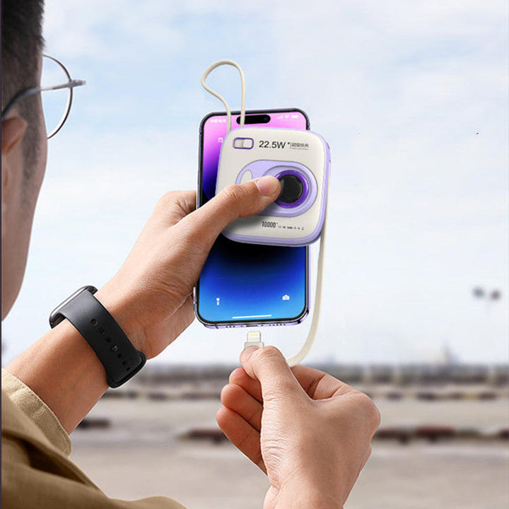 Lisslune | Dual Fast Charge Digital Display Slim 10000mAh Portable Power Bank With Built-in Cables