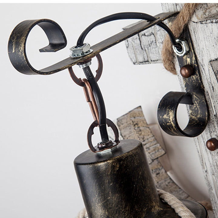 Lisslune | Rustic Wood Anchor Wall Lamp with Lantern