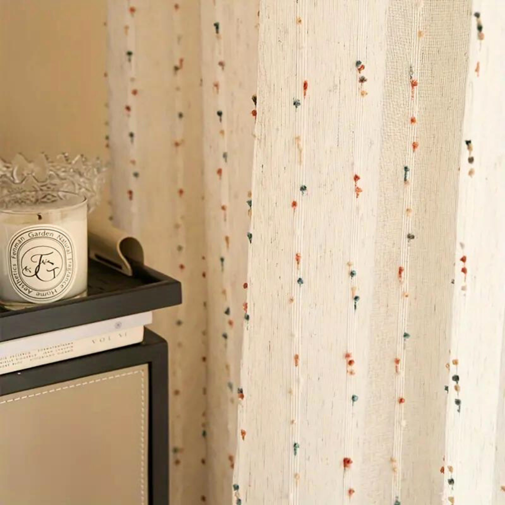 Lisslune | Sugar Bean Rainbow Embroidered Tulle Curtain Panel