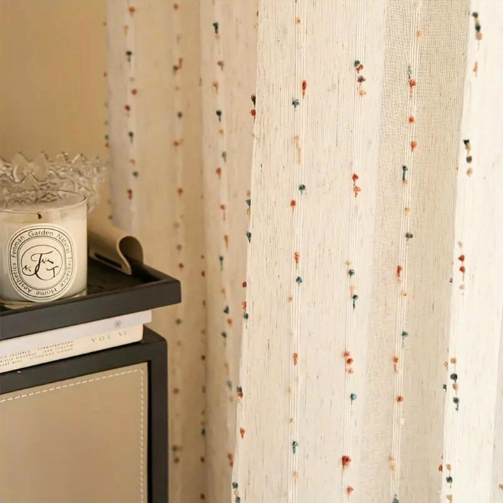 Lisslune | Sugar Bean Rainbow Embroidered Tulle Curtain Panel