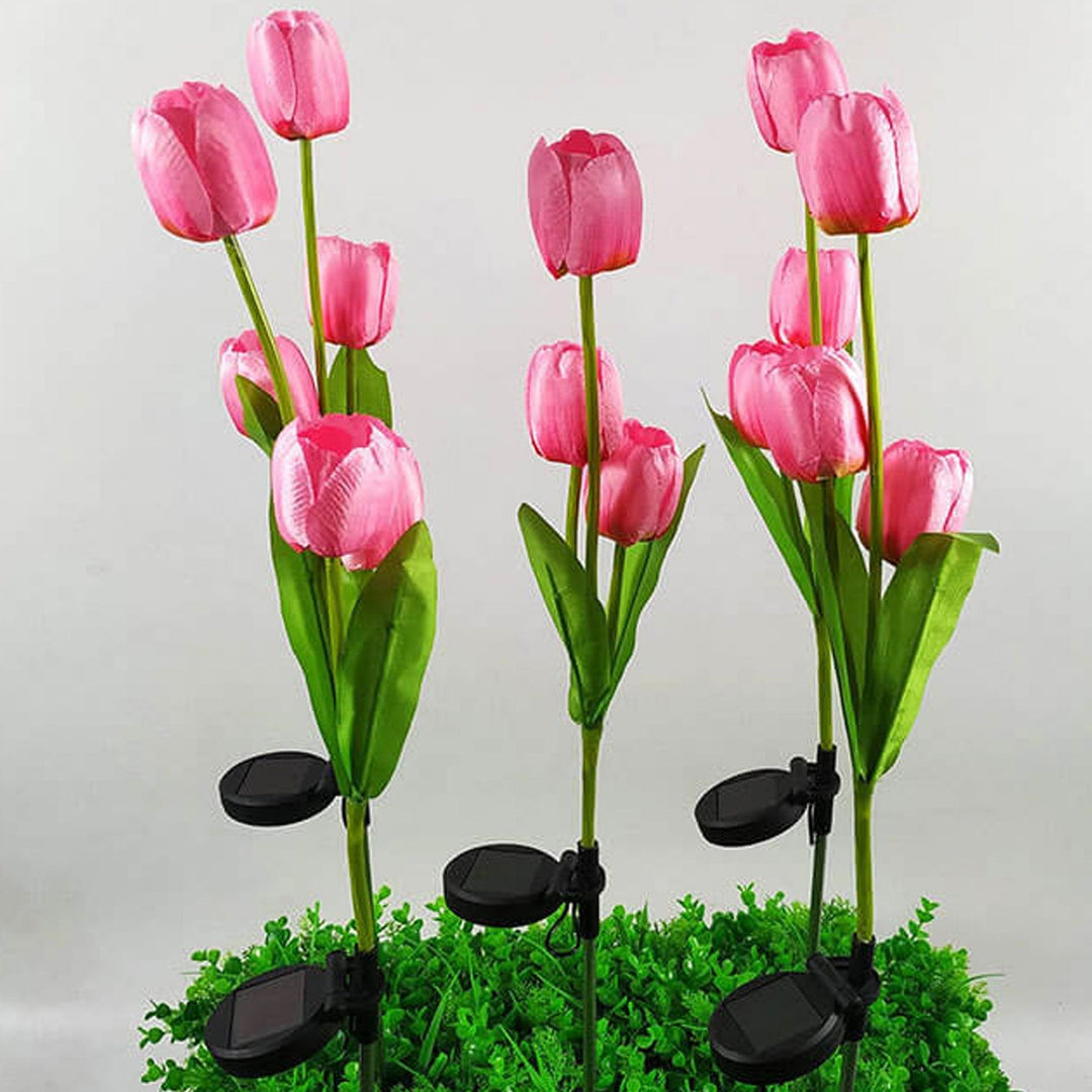 Lisslune | Solar Tulip Lawn Light Outdoor Garden LED Tulip Flower Light Ground Stake Landscape Light