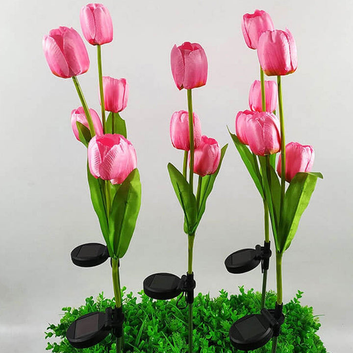 Lisslune | Solar Tulip Lawn Light Outdoor Garden LED Tulip Flower Light Ground Stake Landscape Light