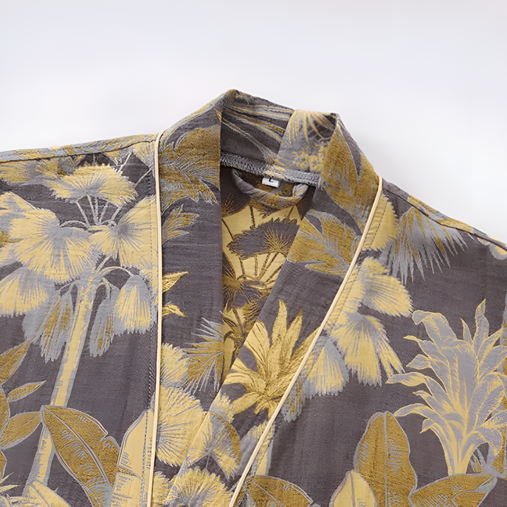 Lisslune | Elegant Leaf Print Kimono Bathrobe