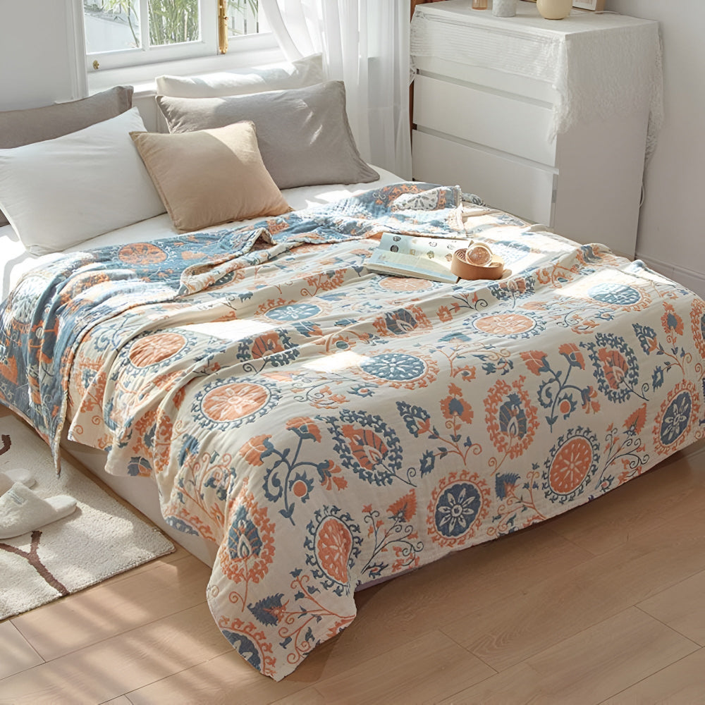 Lisslune | Rustic Floral Cotton Reversible Blanket