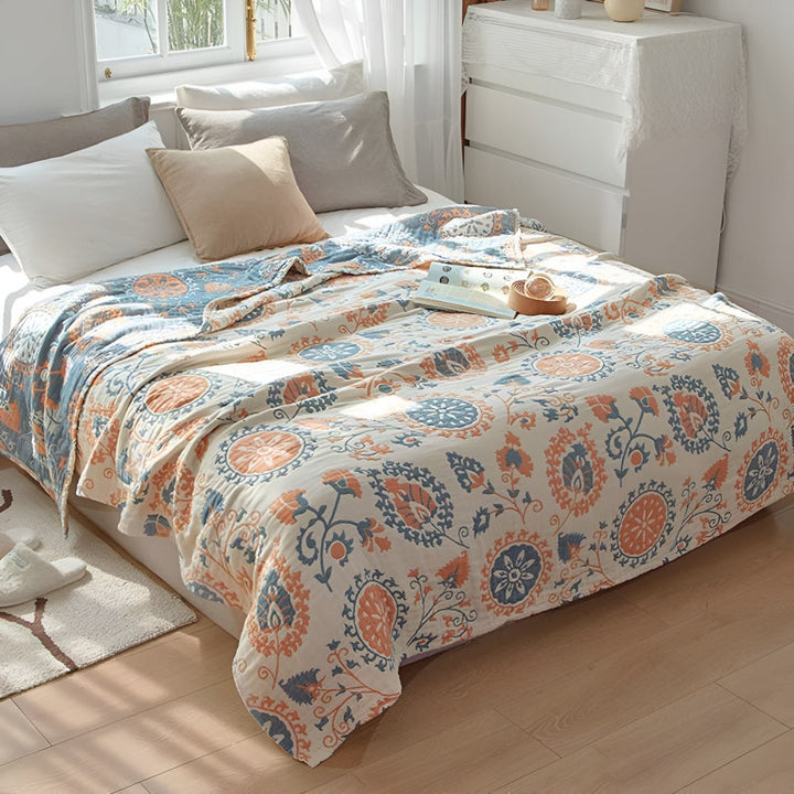 Lisslune | Rustic Floral Cotton Reversible Blanket