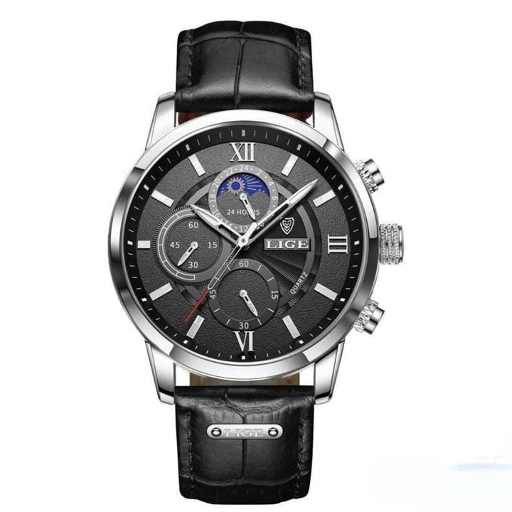 Lisslune | Men’s Stainless Steel Leather Strap Watch with Date