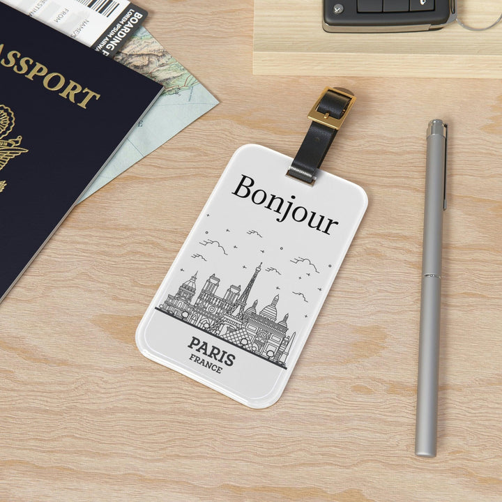 Lisslune | Elegant personalized acrylic luggage tags with stylish leather strap for discerning travelers