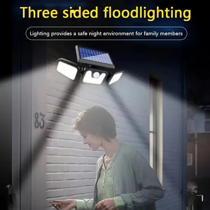 Lisslune | Solar LED Floodlight with Motion Sensor – 3-Head Outdoor Security Lighting for Garden, Driveway & Garage