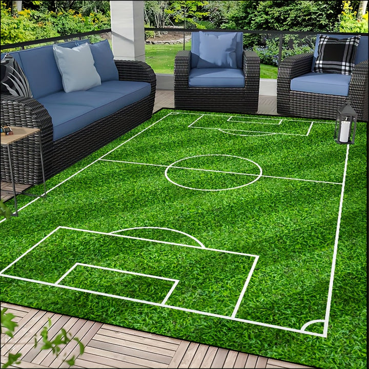 Lisslune | Football Field Pattern Carpet - non-slip washable lounge mats for living room, bedroom, garden or gaming room