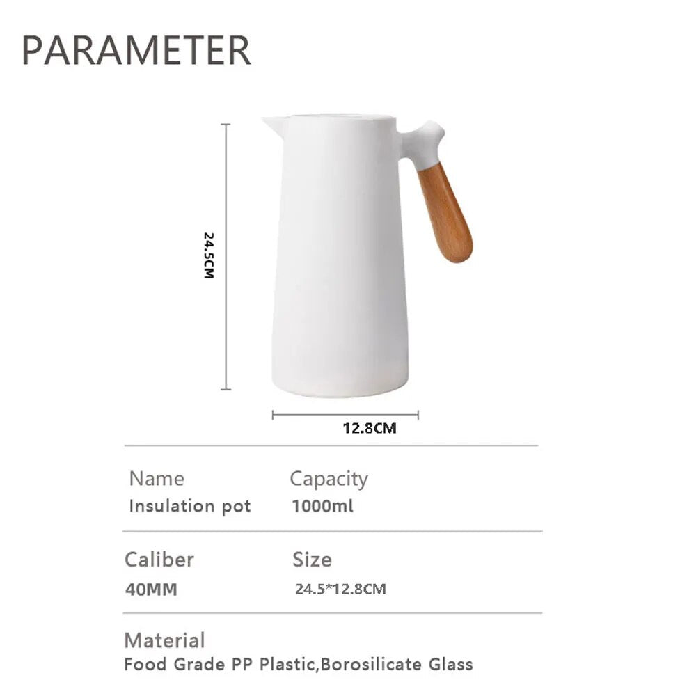 Lisslune | 1L Thermos Vintage Water Bottle Thermal Insulation Kettle Home Thermal Insulation Pot Glass Liner Thermos Hot Pitcher Water Jug