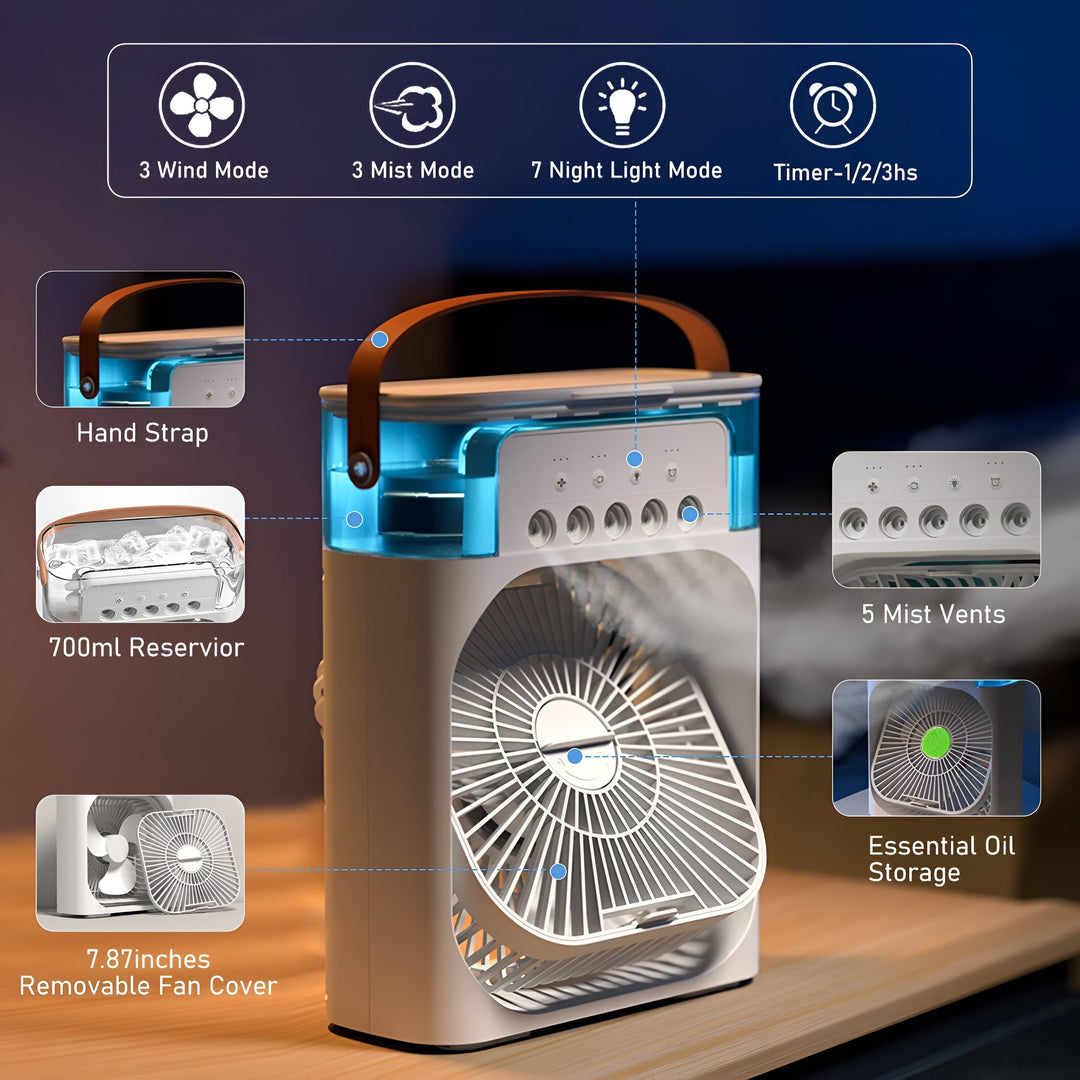 Lisslune | 3-in-1 Air Cooler Humidifier | Portable, Adjustable Fan Speeds & Ideal for Bedrooms, Offices & Small Spaces